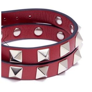 Valentino Red rockstud Leather Bracelet
